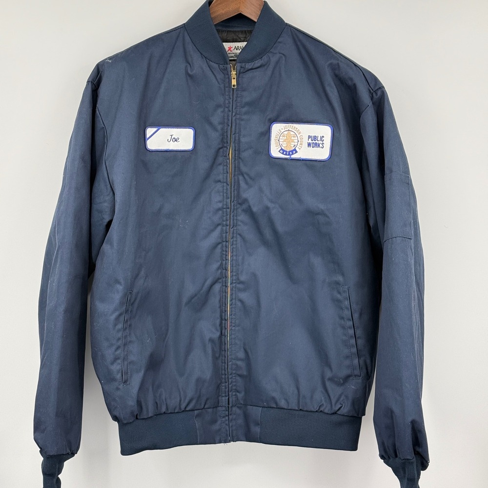 ARAMARK Vintage Mens Work Bomber Jacket Navy Blue Public Works Joe Size 1XL‎